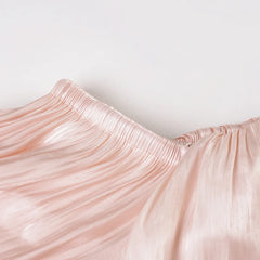 Satin Off Shoulder Lantern Sleeve Ruffled Mini Dress