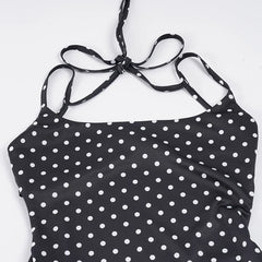 Black Polka Dot Lace Up Back Mini Dress