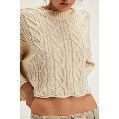 Cable Knit Round Neck Long Sleeve Sweater