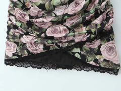 Rose Floral Print Bodycon Spaghetti Strap Mini Dress