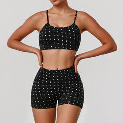 Polka Dot Yoga Sports Bra And High Waist Legging And Shorts Set
