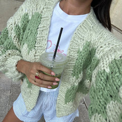 Color Block Long Sleeve Knit Short Cardigan