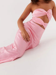 Satin Strapless Twist Long Dress