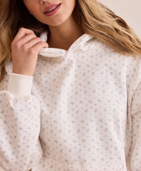 White Floral Print Hoodies With Pockets