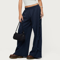 Side Bow Tie Up High Waist Wide Leg Pants