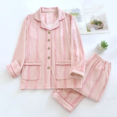 Striped Print Flannel Shirt And Pants Pajama Set