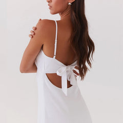 Spaghetti Strap V Neck Tie Front Cutout Cami Maxi Dress