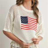 American Flag Print Knit Crochet Top