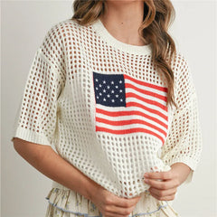 American Flag Print Knit Crochet Top