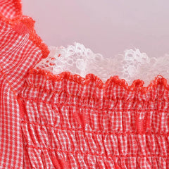 Red Smocked Heart-shaped Printed Mini Dress