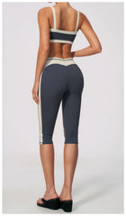 Two-Tone Contrast Seam Crop Top And Capri Leggings Set