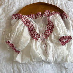 White Embroidered Collar Mini Night Gown