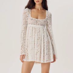 White Long Sleeve Lace Mini Dress