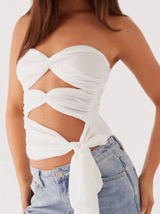Edgy Strapless Cutout Crop Top - Contemporary Tie-Detail Bandeau