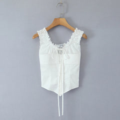 White Mesh Short Sleeve Tie Up Crop Top