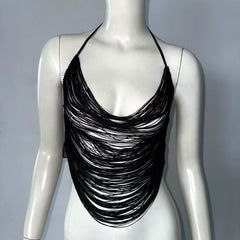 Black Tassel Cowl Open Back Top