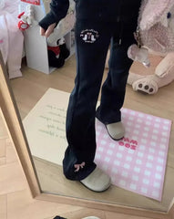Flare High Waist Butterfly Embroidery Track Pants