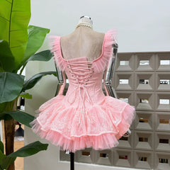 Bow Tie Mini Ponpon Fishbone Dress