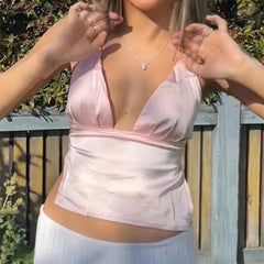 Satin V-Neck Tie Up Cami Top