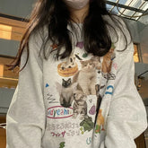 Cat Graphic Printed Sweatshirt