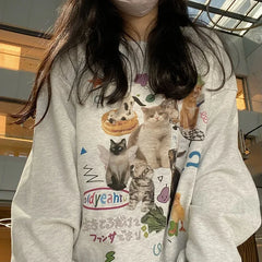 Cat Graphic Printed Sweatshirt