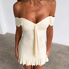 White Off-Shoulder Tie-Up Mini Dress