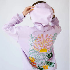Lavender hoodie with a colorful ocean design