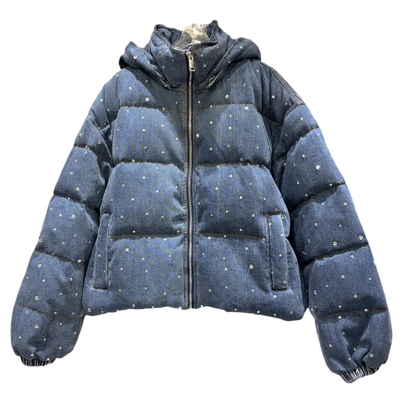 Blue puffer jacket with star patterns