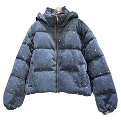 Blue puffer jacket with star patterns