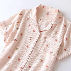 Cotton Peach Print Short-sleeved Shirt And Shorts Pajama Set