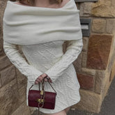 Cabel Knit Long Sleeve Off-Shoulder Mini Dress