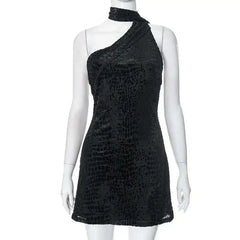 Black Velvet One-Shoulder Mini Dress