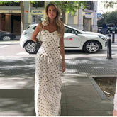 White Polka Dot Sling Top And Long Skirt Set