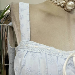 Embroidery Lace-up Crossover Strap Mini Dress