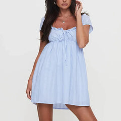 Strips Short Sleeve Babydoll Mini Dress