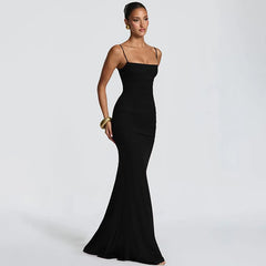 Solid Backless Lace-up Spaghetti Strap Maxi Dress