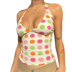 Halter Colourful Dots Print Top