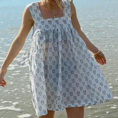 Floral Tie Square Neck Flare Mini Dress