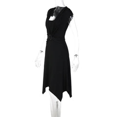 Buckle Wrapped Short Sleeve Midi Dress