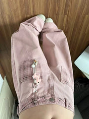 Pink Plaid Patchwork Wide Leg Denim Jeans
