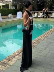 Backless Halter Sequin Patchwork Maxi Dress