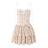 Orange Floral Corset Tie Up Strap Mini Dress