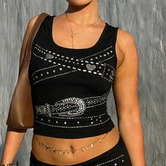 Black Rhinestone Belt Desgin Tnak Top