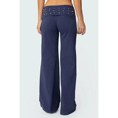 Studded Folded Low-Waist Boot Cut Pants