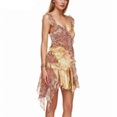 Woman wearing a floral lace dress