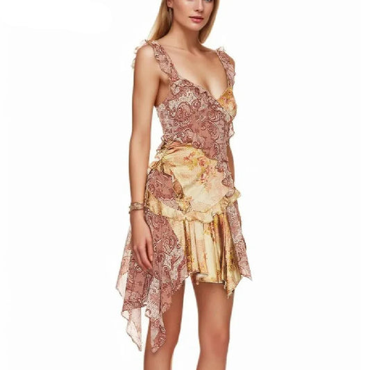 Woman wearing a floral lace dress