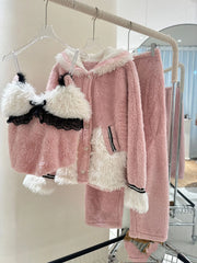 Fur Pijama Flannel Three-Piece Set