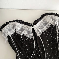 Black Polka Dots Strapless Lace Corset