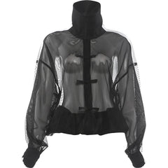 Black Mesh Patchwork Stripe Decoration Jacket