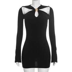 Long Sleeve Keyhole Cutout Bodycon Mini Dress